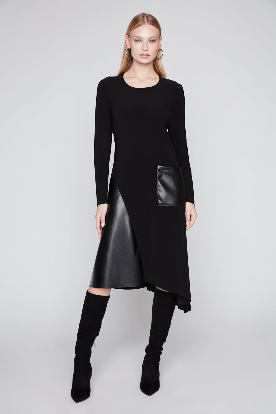 Compli K Long Sleeve Dress With Vegan Leather Details 36605