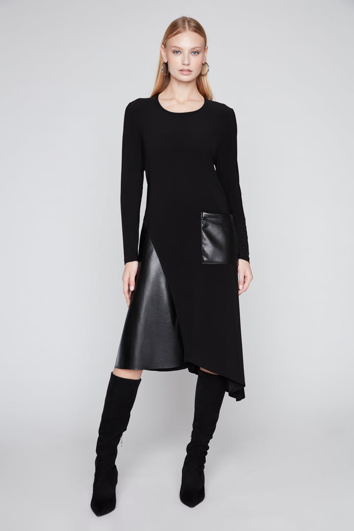 Compli K Long Sleeve Dress With Vegan Leather Details 36605