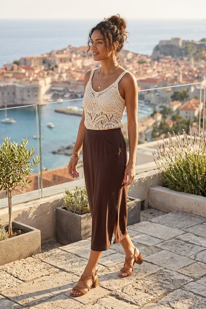 Compli K Pull On Straight Skirt With Side Slits 36606