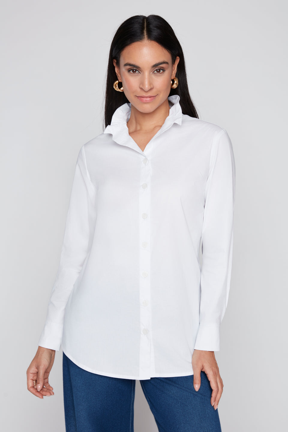 Compli K Button Front Long Sleeve Blouse With Wire Collar And Side Button Detail 36607