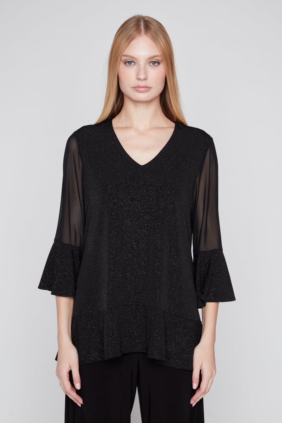 Compli K Sparkle Top With Sheer Long Sleeves 50306
