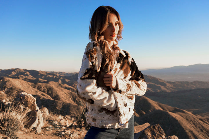 Long Sleeve Fur Jacket in Cow Pattern
