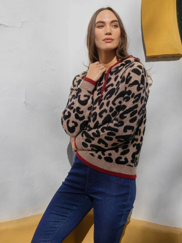 Long Sleeve Drop Shoulder Hooded Sweater In Jacquard With Contrast Trims