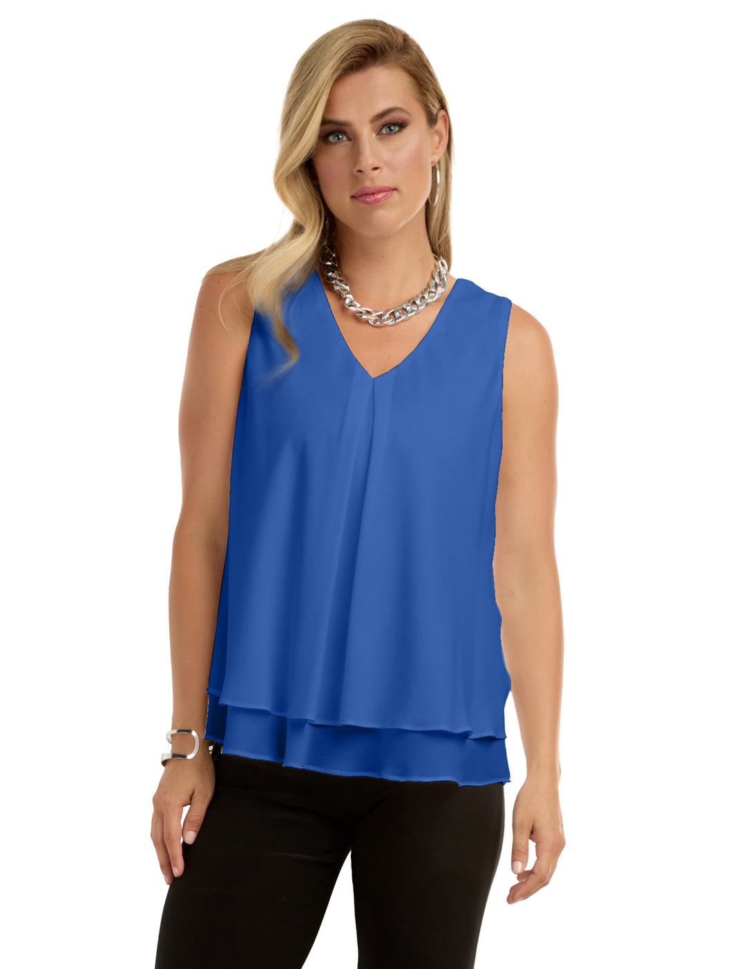 Layered Chiffon V-Neck Top Style 61175