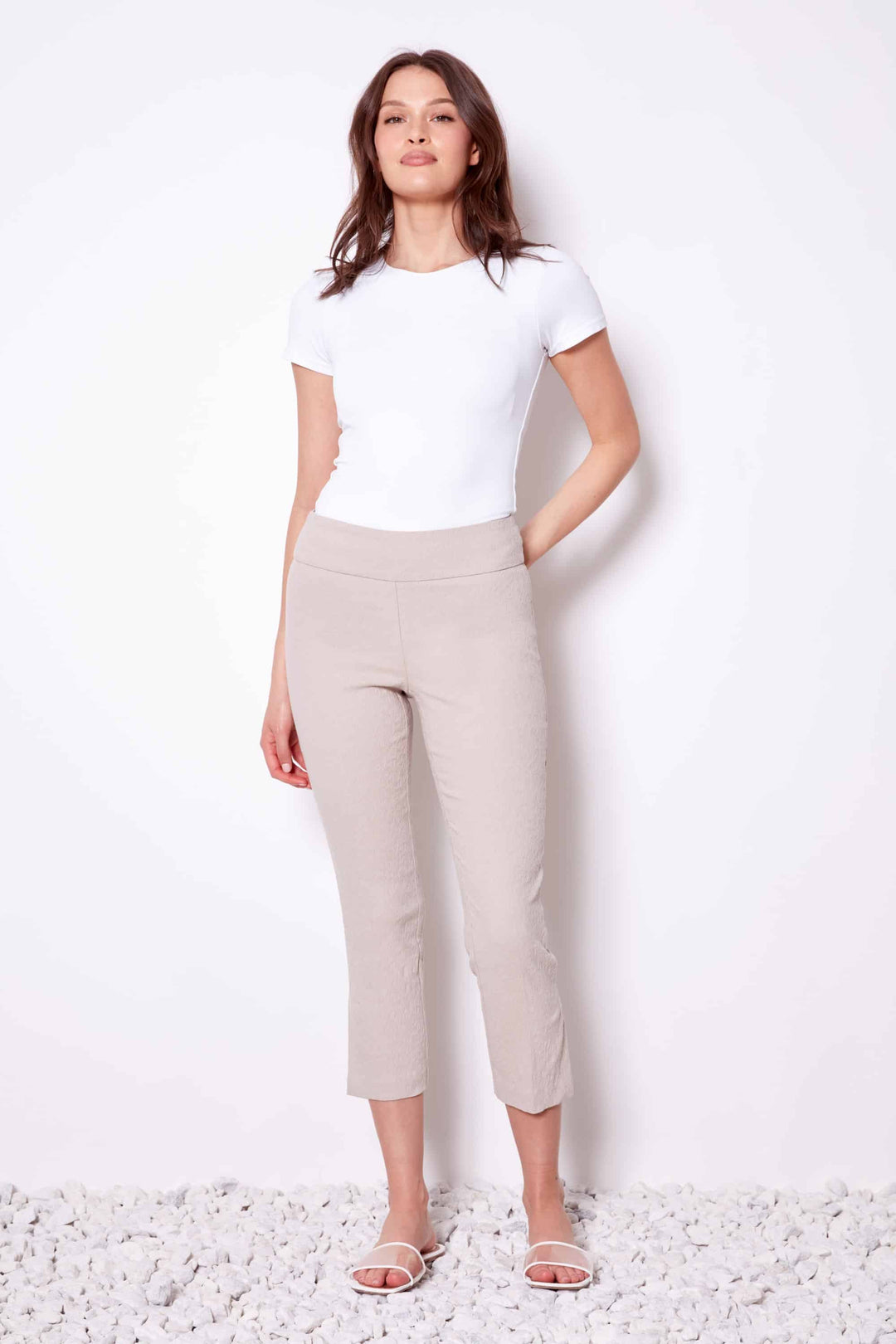 UP! Solid Textured Jacquard Cropped Pant 68445