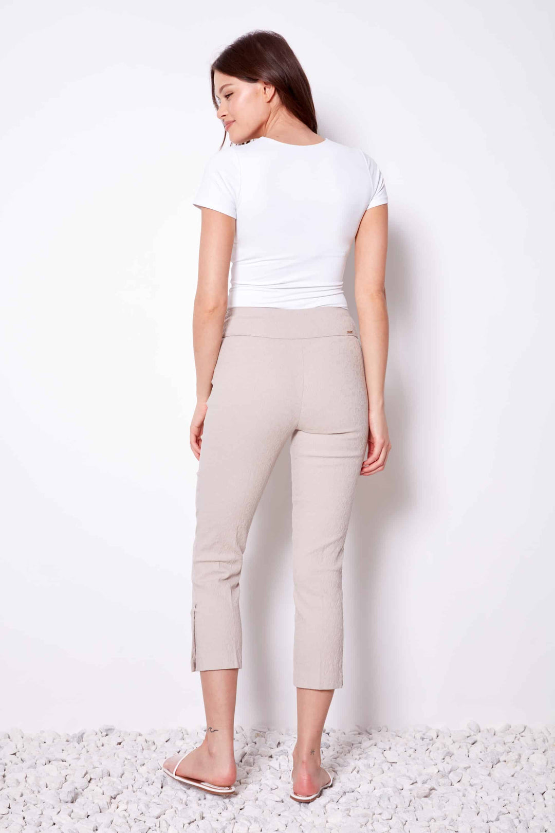 UP! Solid Textured Jacquard Cropped Pant 68445