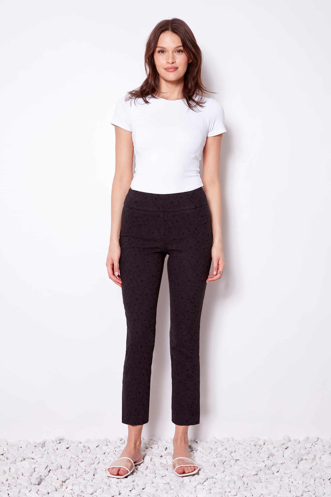 UP! Solid Textured Jacquard Ankle Pant 68477