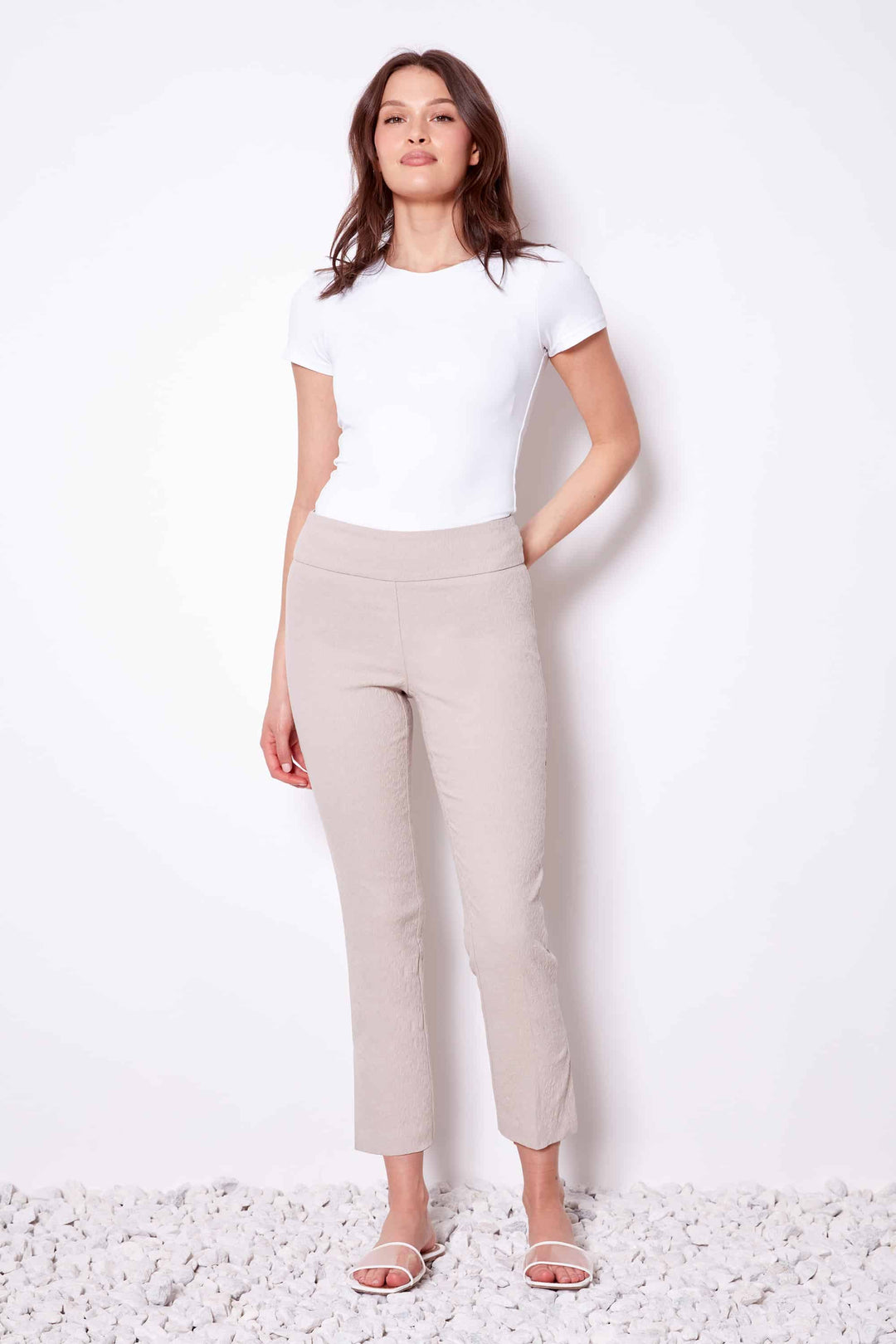 UP! Solid Textured Jacquard Ankle Pant 68477