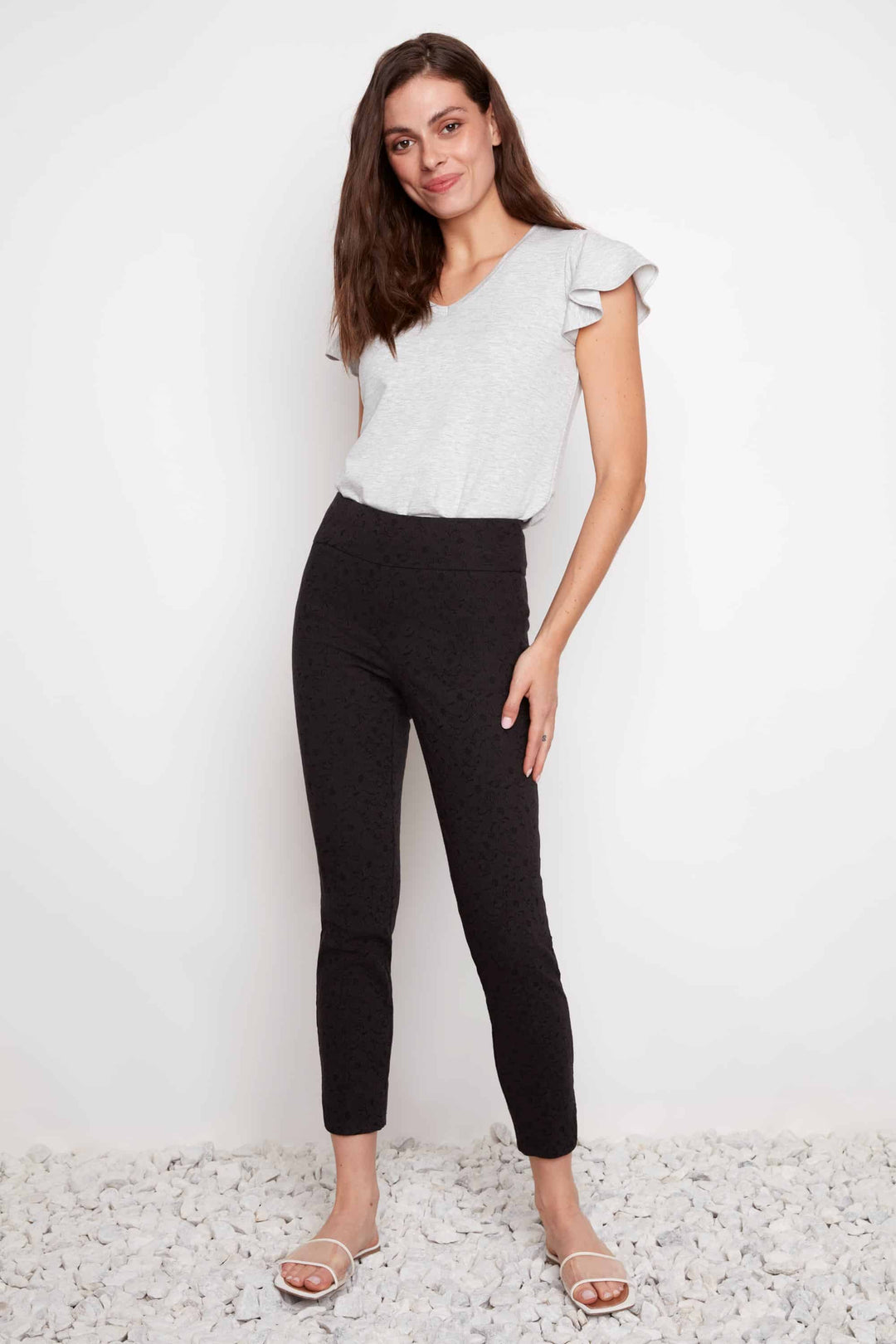 Textured Techno Petal-slit Ankle Pant Style 68816