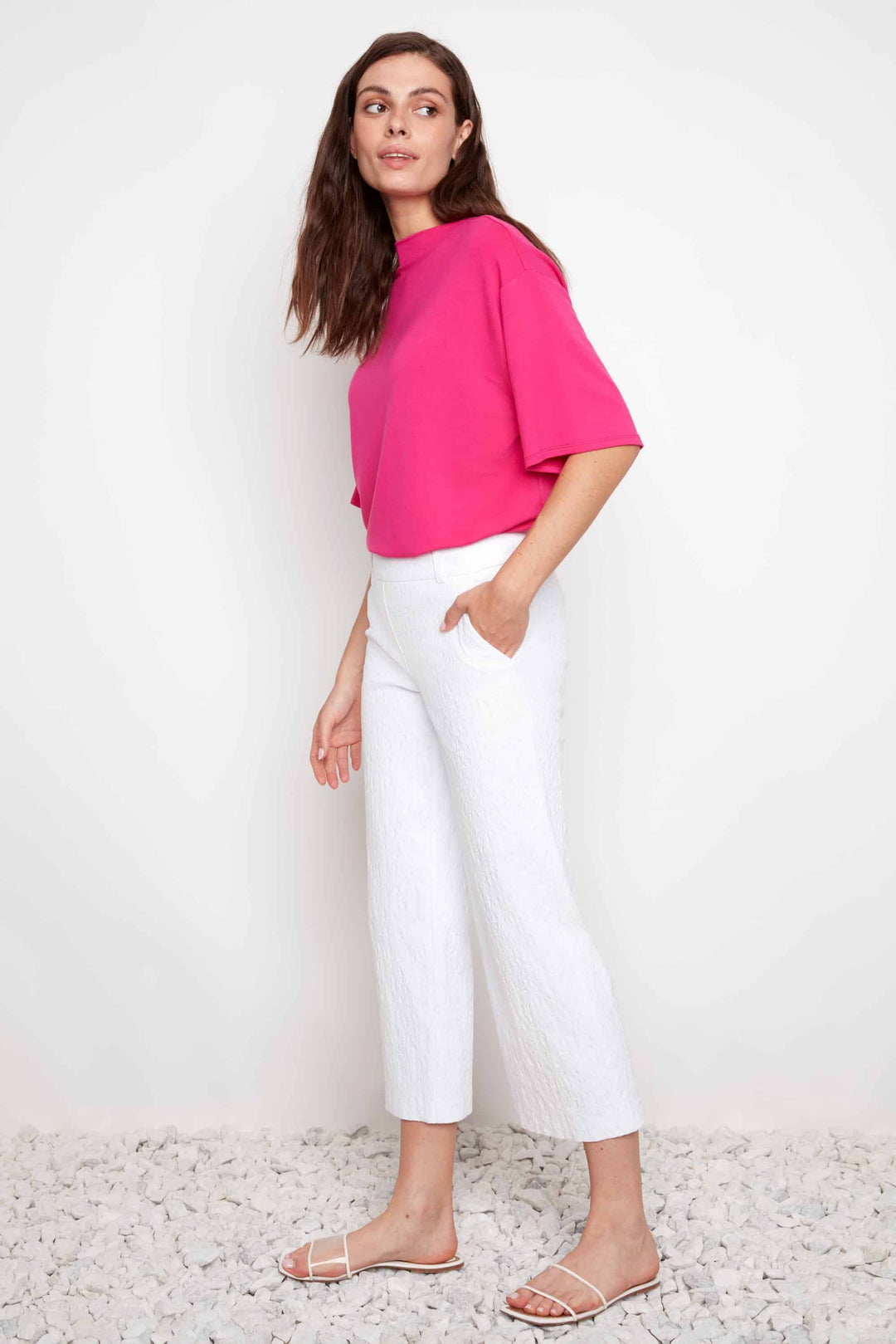 Textured Techno Wide Leg Cropped Pant