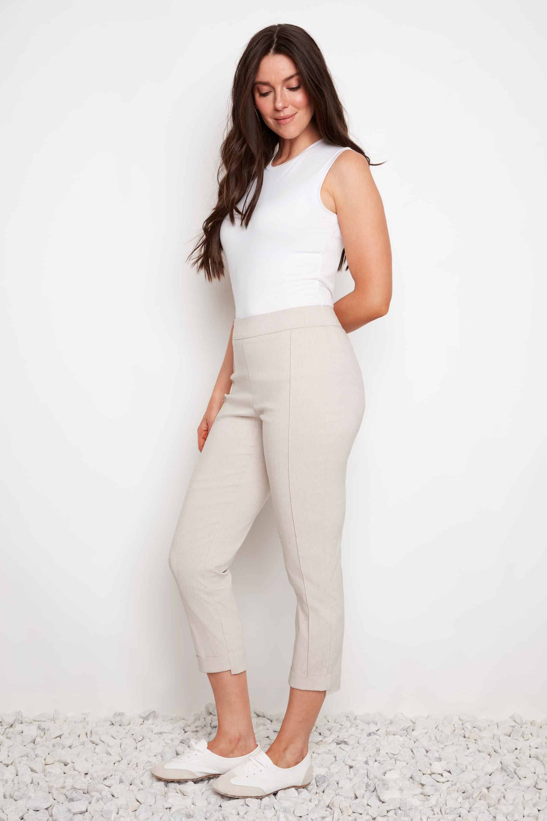 Linen Effect Techno Cropped Front-cuff Pant