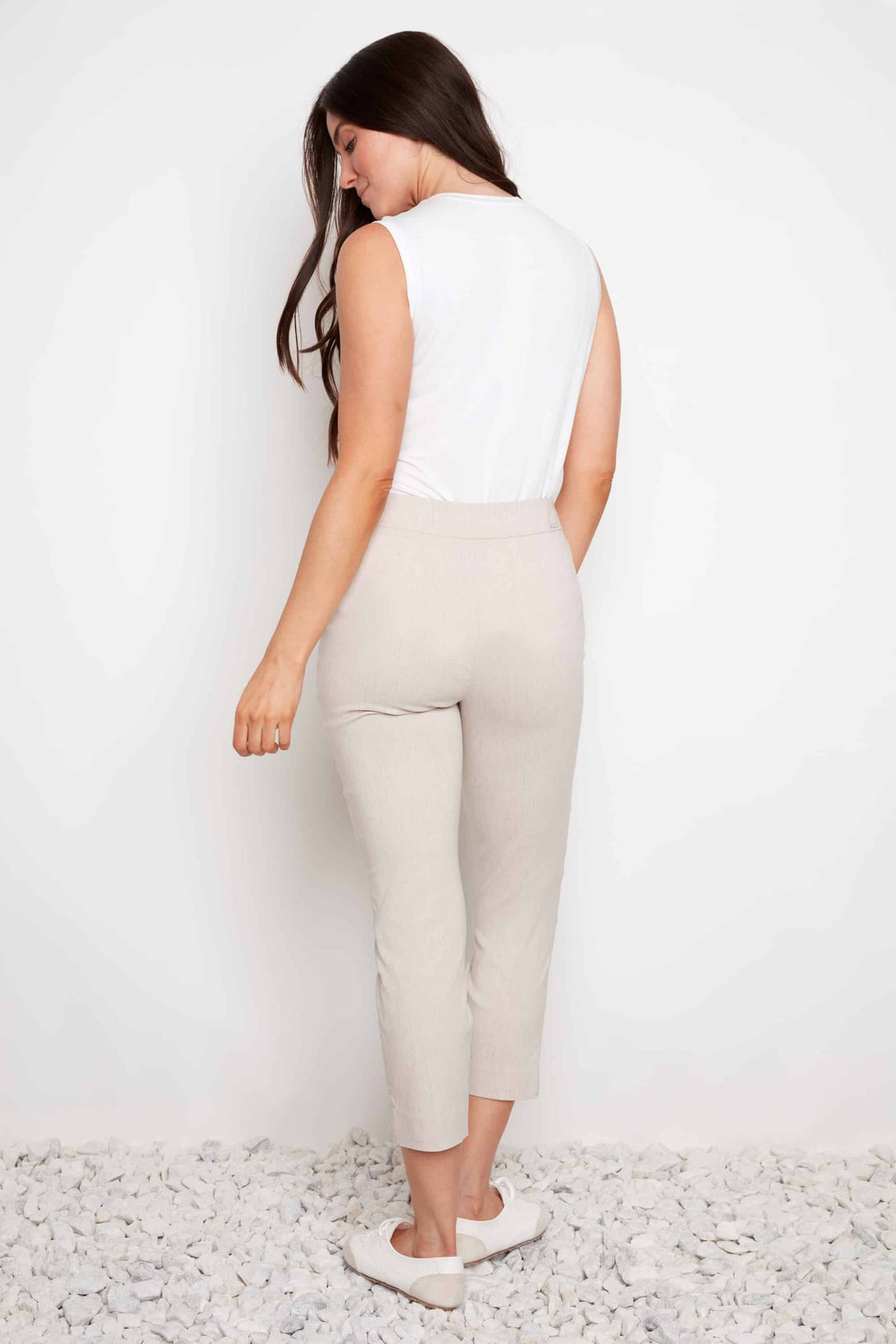 Linen Effect Techno Cropped Front-cuff Pant