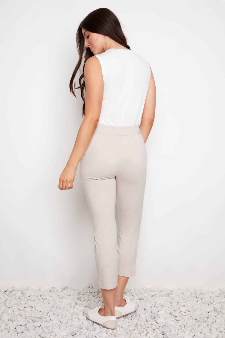 Linen Effect Techno Cropped Front-cuff Pant