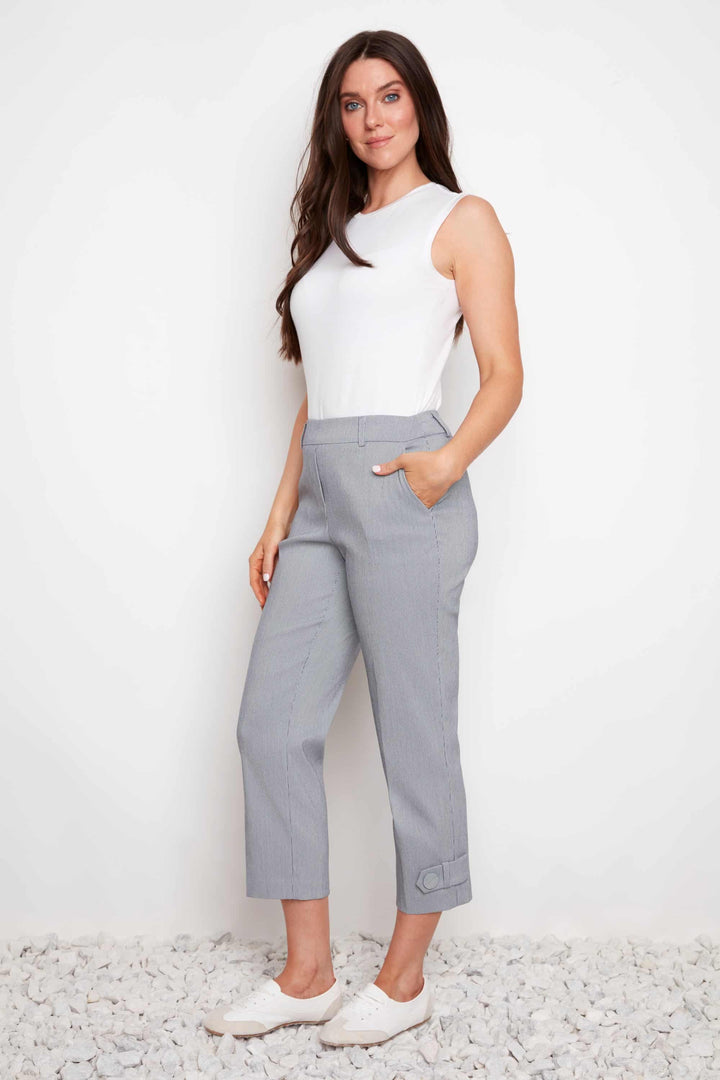 Navy Stripe Techno Button-tab Cropped Pant