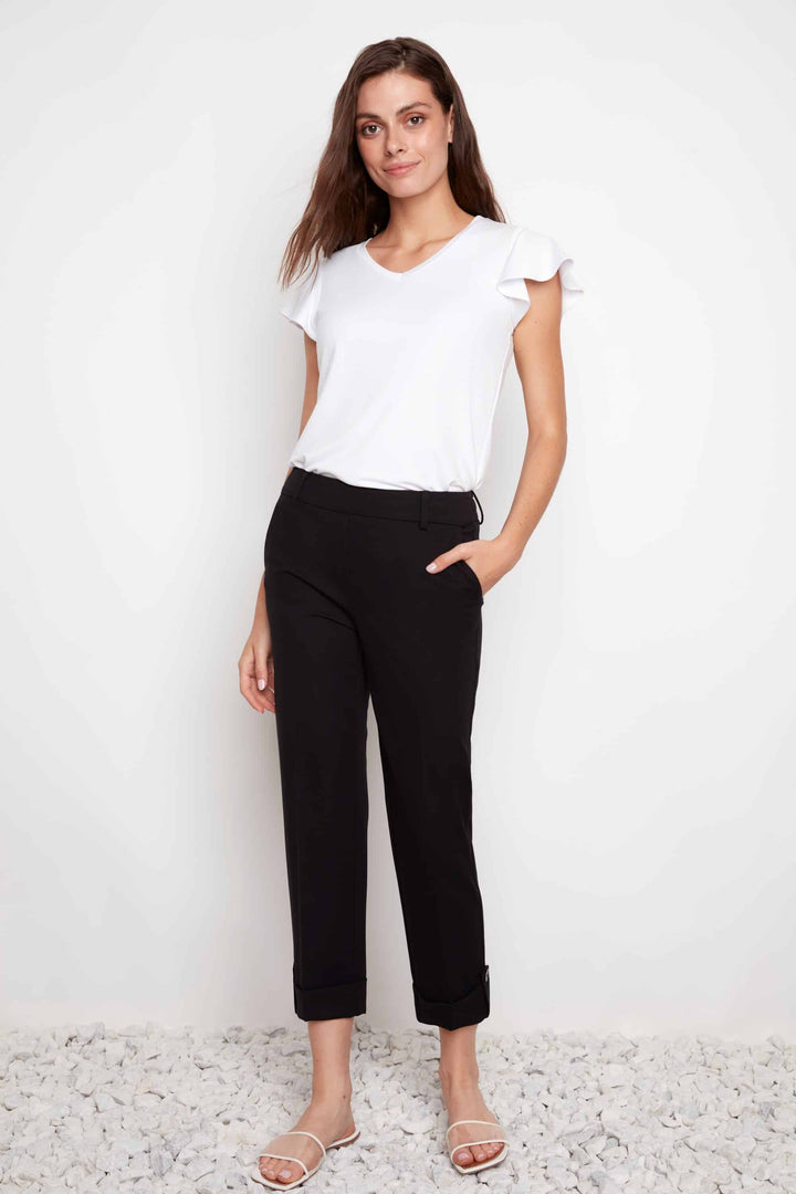 Compression Button-cuff Straight-leg Cropped Pant