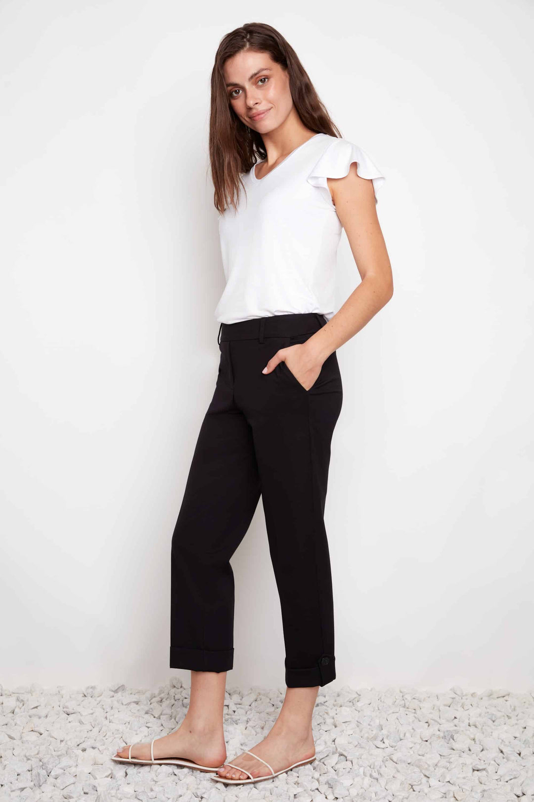 Compression Button-cuff Straight-leg Cropped Pant