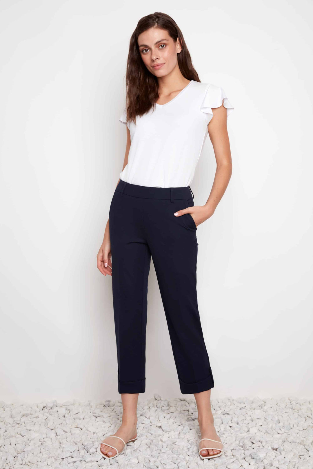 Compression Button-cuff Straight-leg Cropped Pant