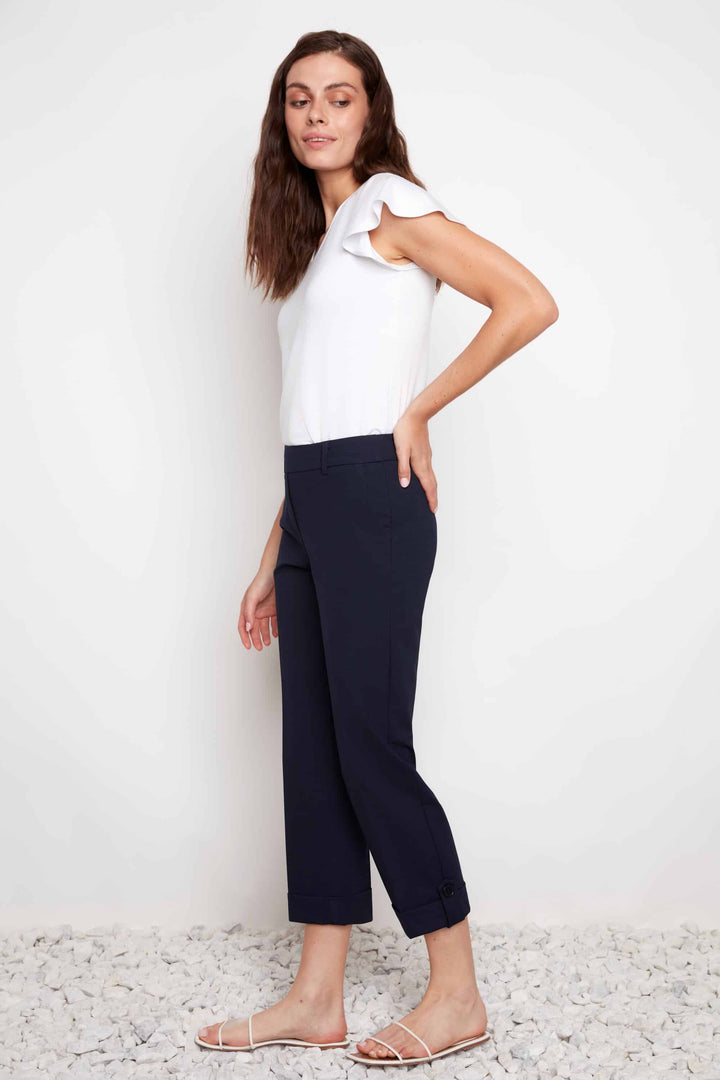 Compression Button-cuff Straight-leg Cropped Pant