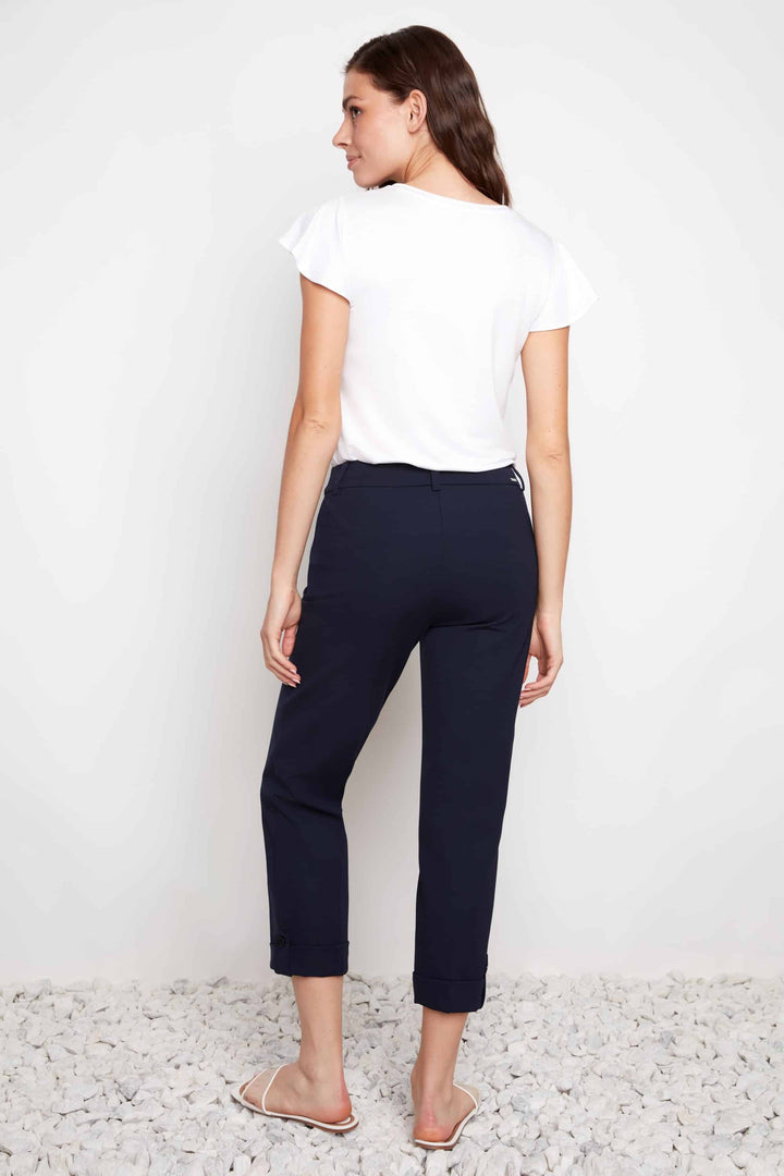 Compression Button-cuff Straight-leg Cropped Pant