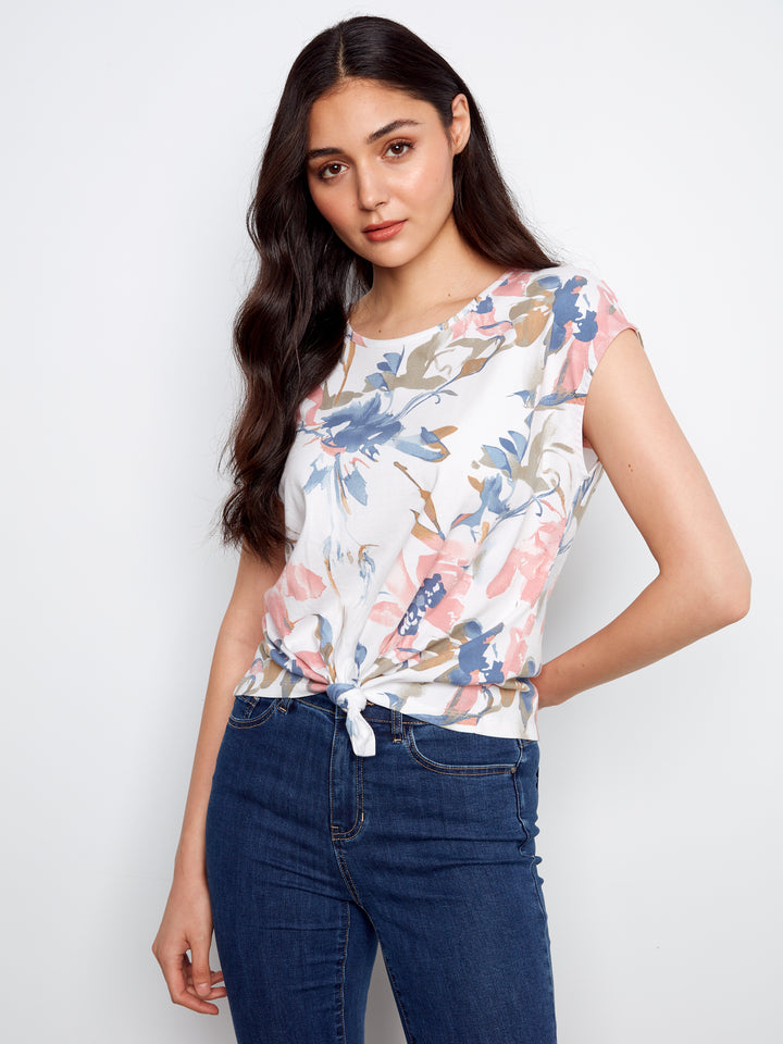Printed Cotton Front Knot Top