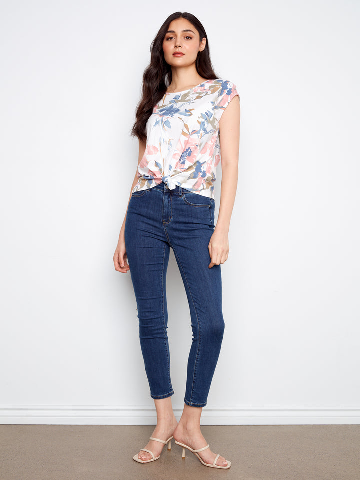 Printed Cotton Front Knot Top