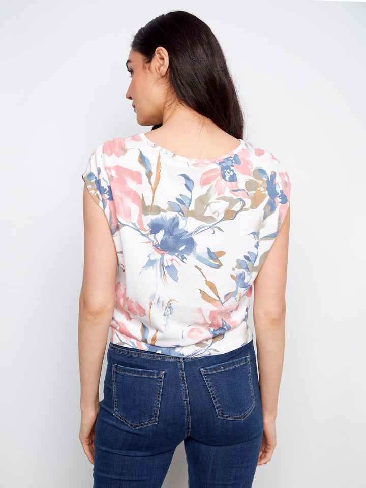 Printed Cotton Front Knot Top