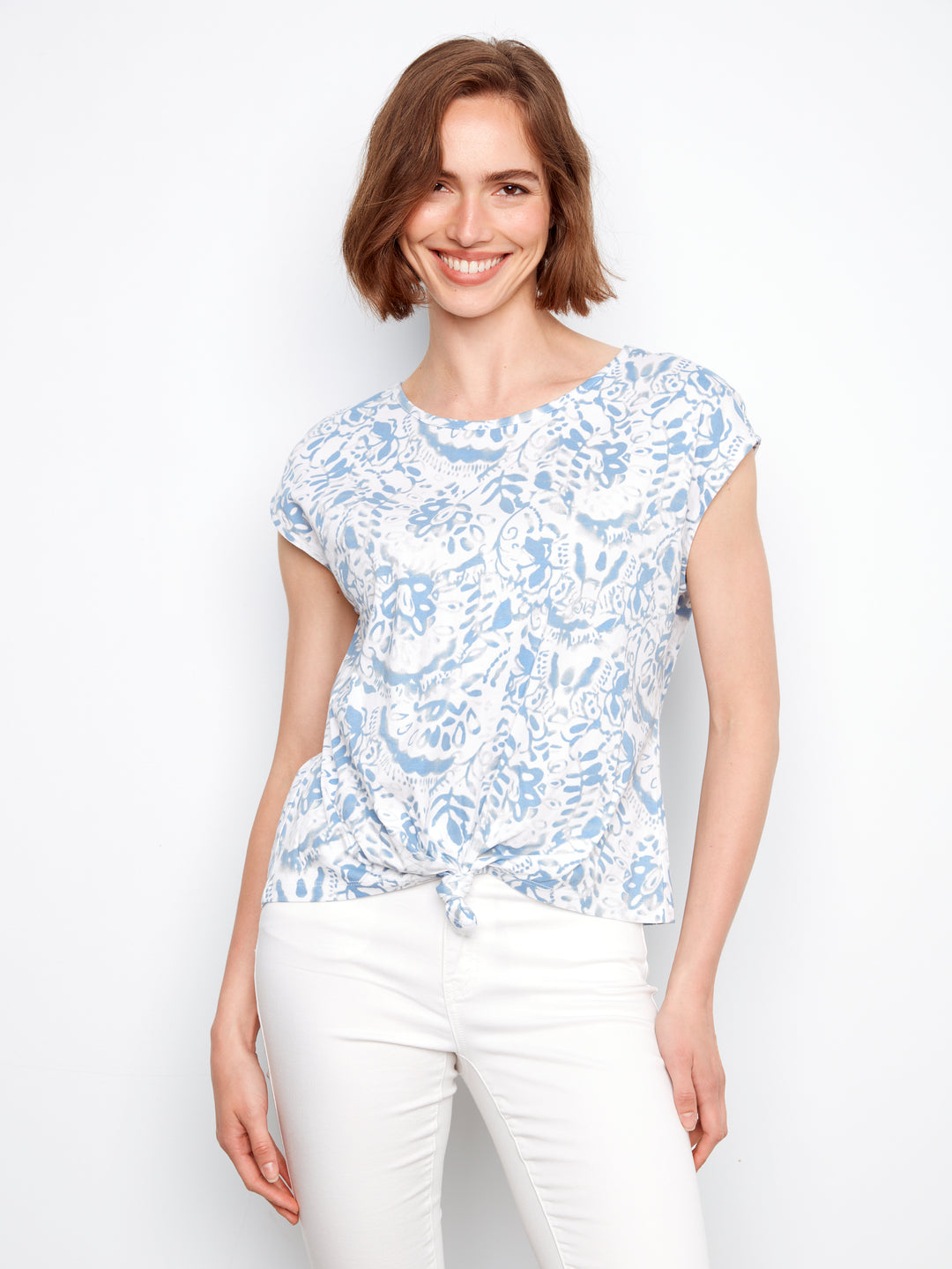 Printed Cotton Front Knot Top