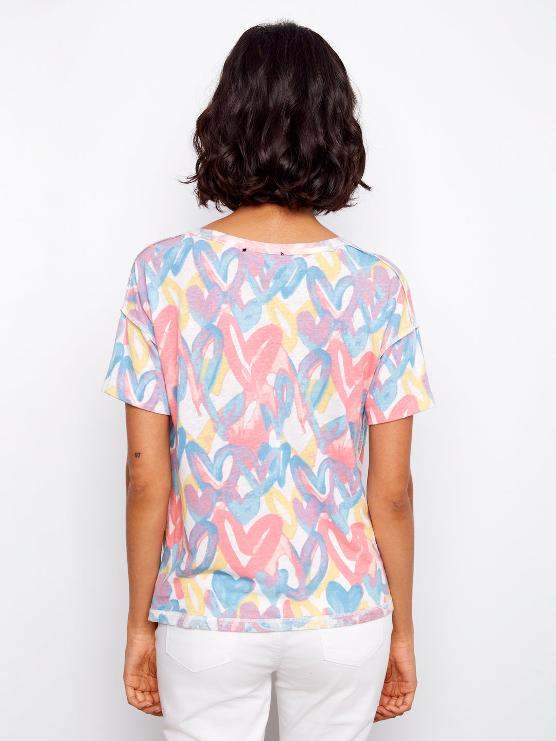 Printed V-Neck T-Shirt With Knot Detail