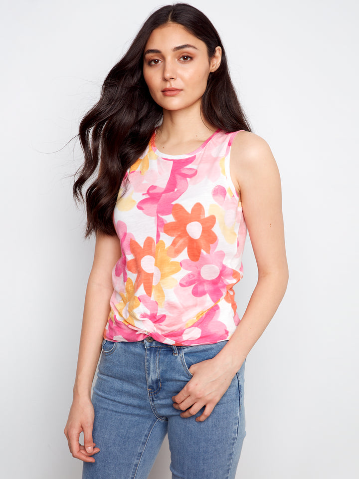 Printed Organic Cotton Neck Twisted Hem at Front