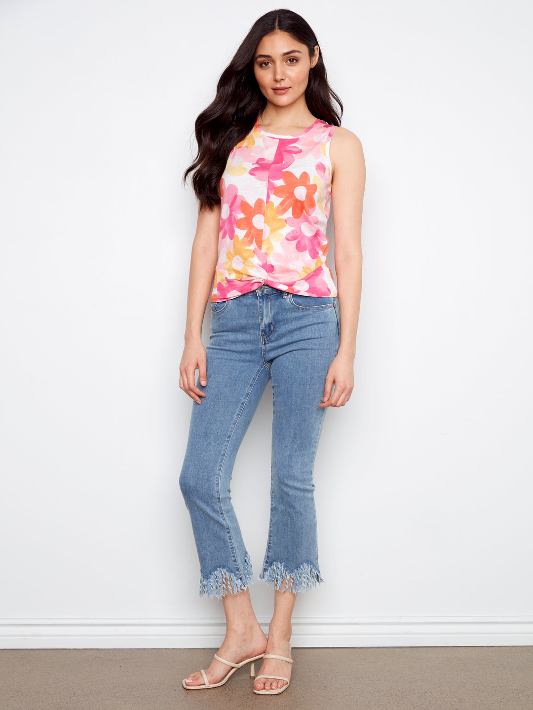 Printed Organic Cotton Neck Twisted Hem at Front