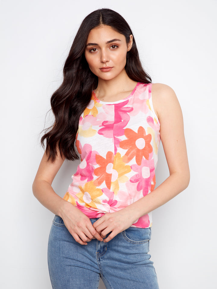 Printed Organic Cotton Neck Twisted Hem at Front