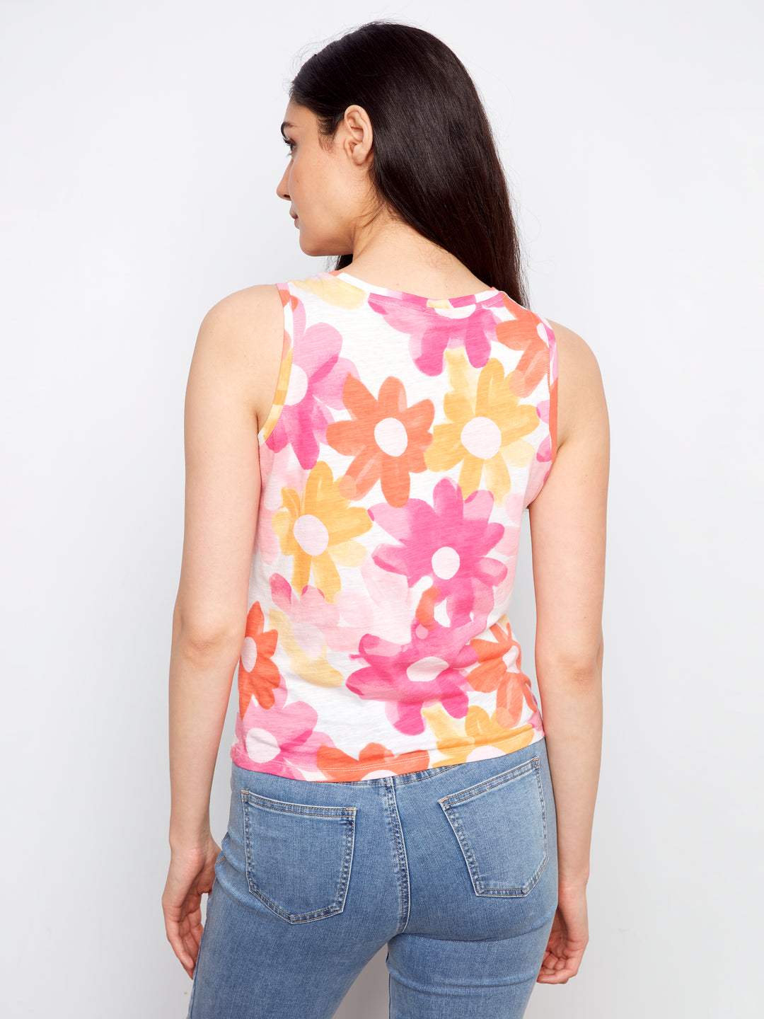 Printed Organic Cotton Neck Twisted Hem at Front