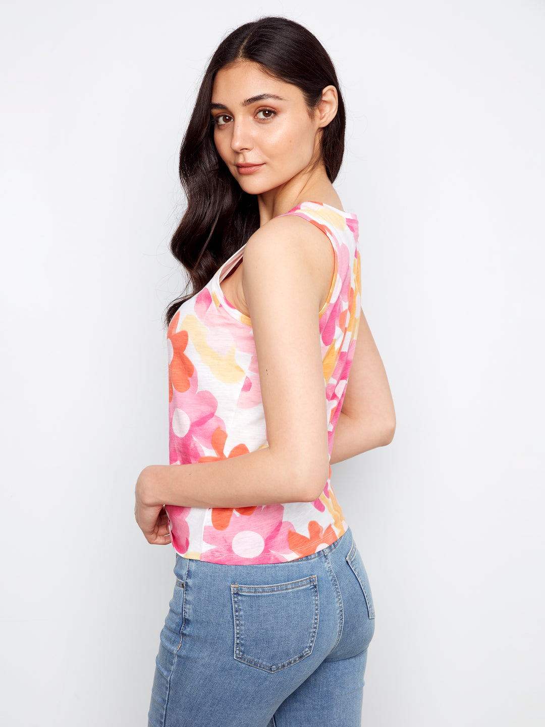 Printed Organic Cotton Neck Twisted Hem at Front