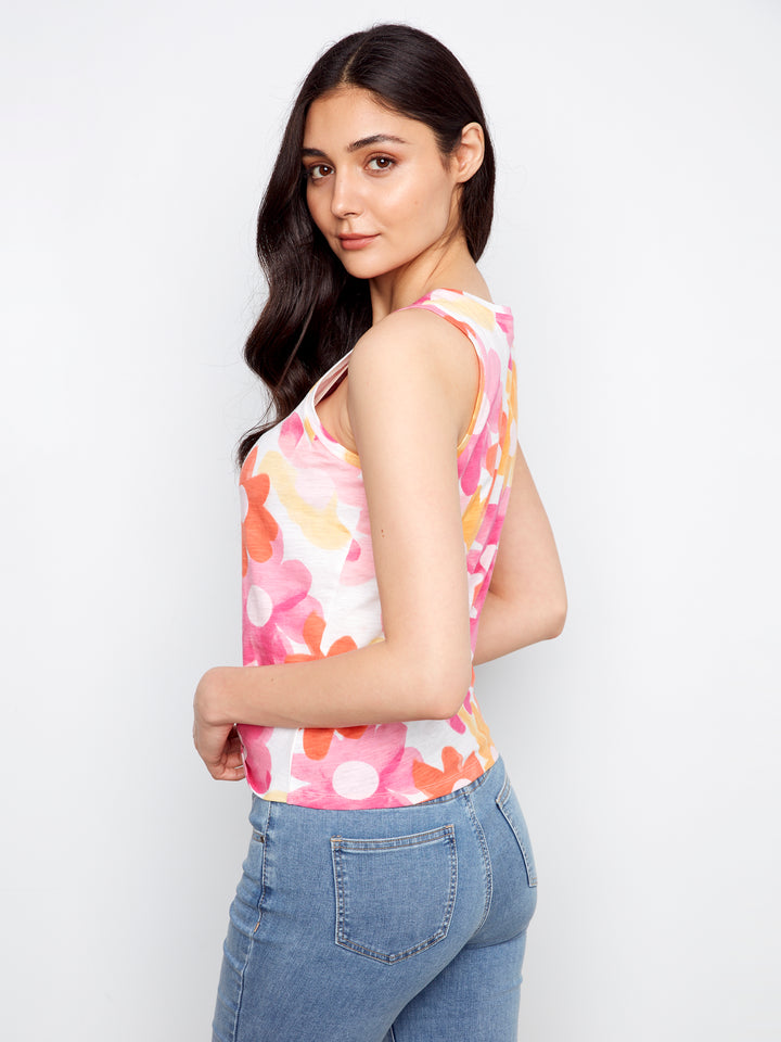Printed Organic Cotton Neck Twisted Hem at Front
