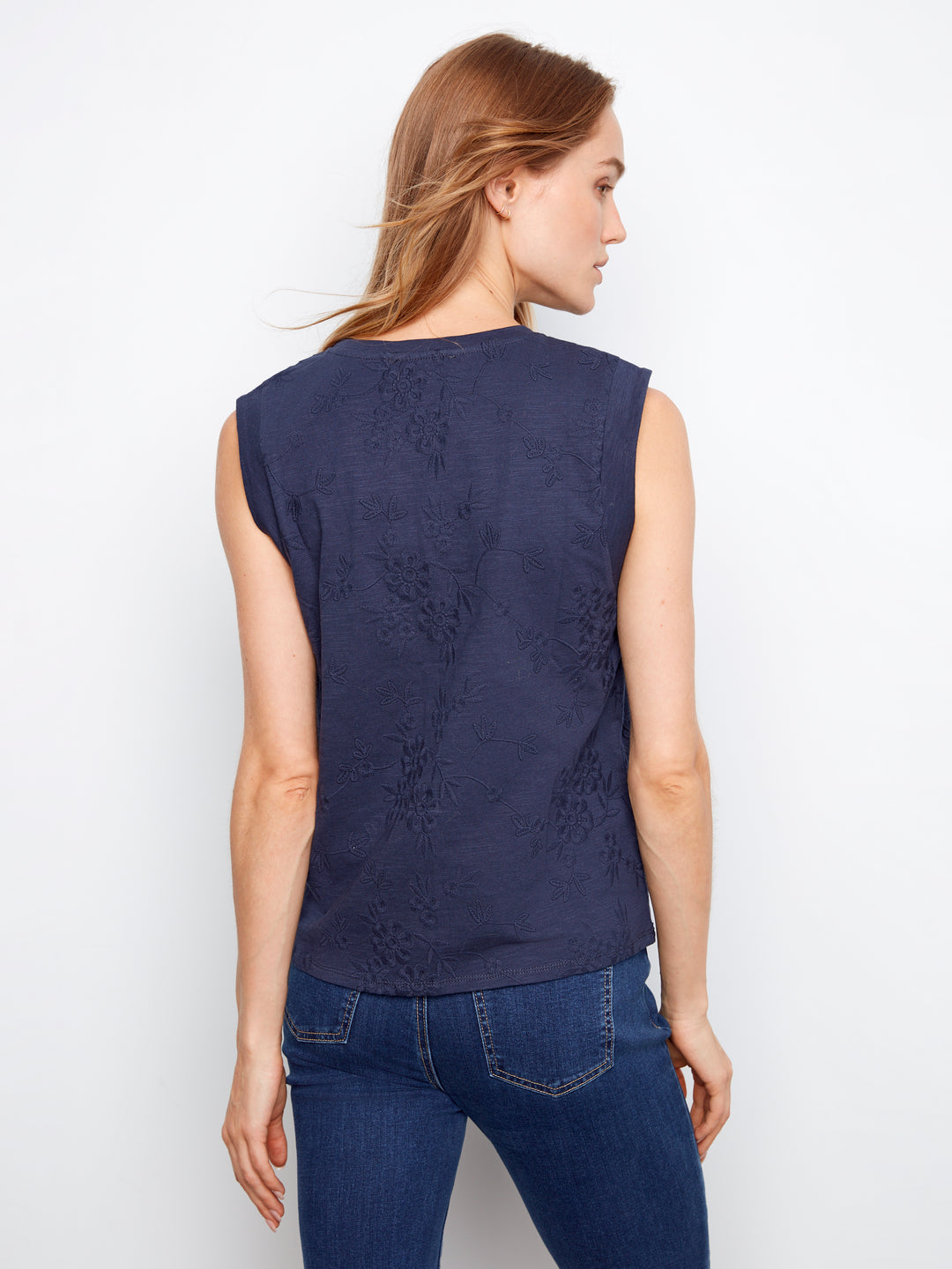 Floral Embroidered Sleeveless Cotton Top