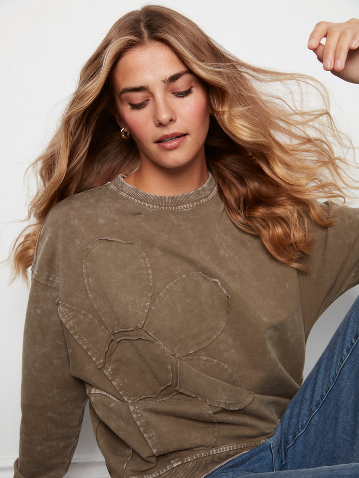 Long Sleeve Top With Flower Applique