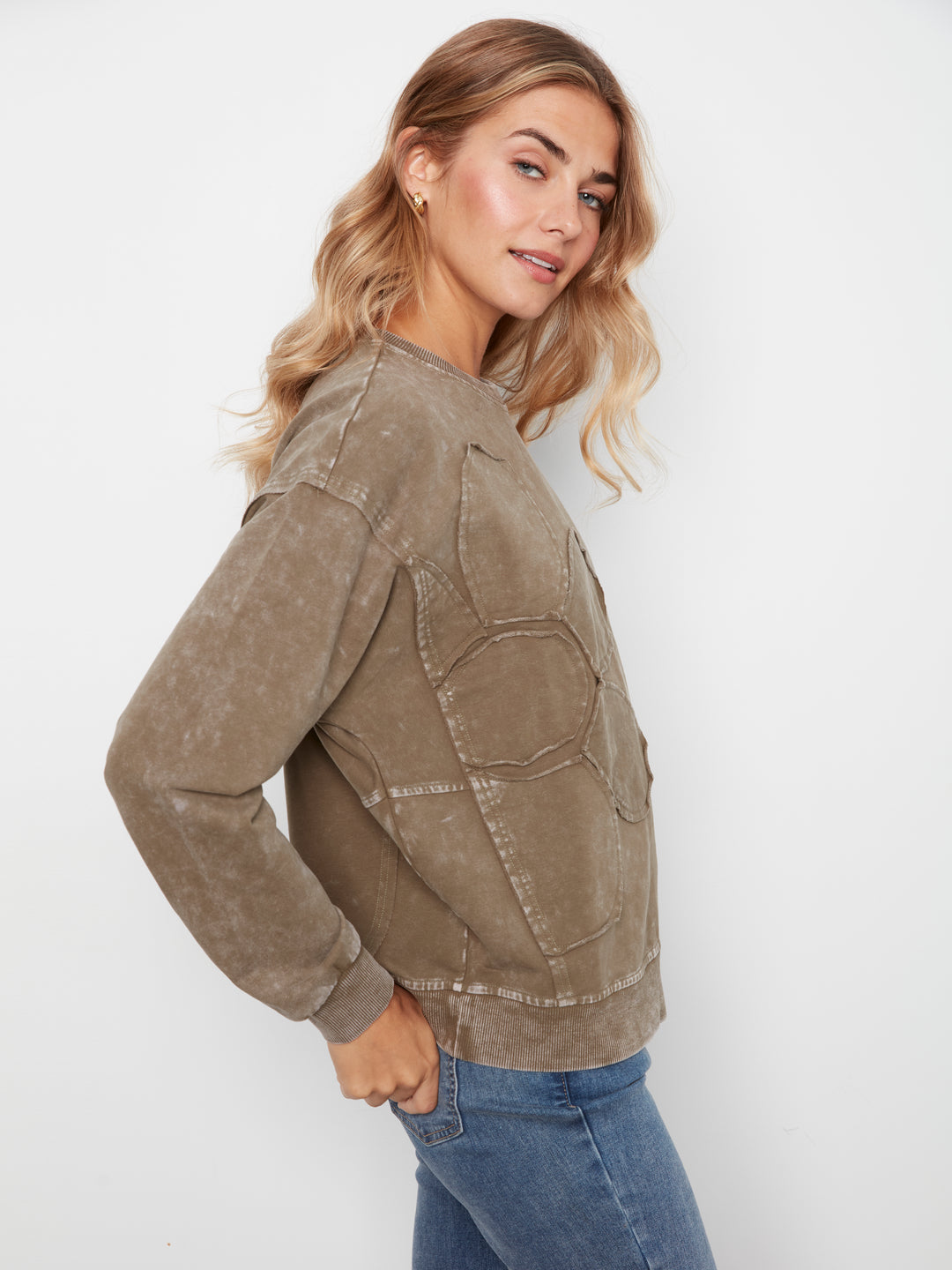 Long Sleeve Top With Flower Applique