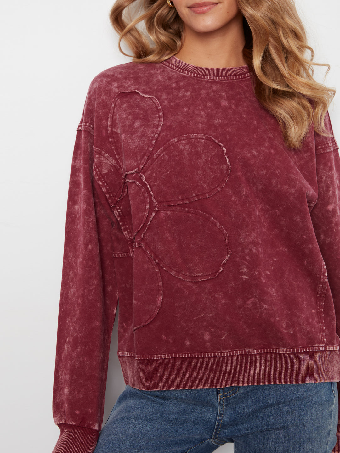 Long Sleeve Top With Flower Applique