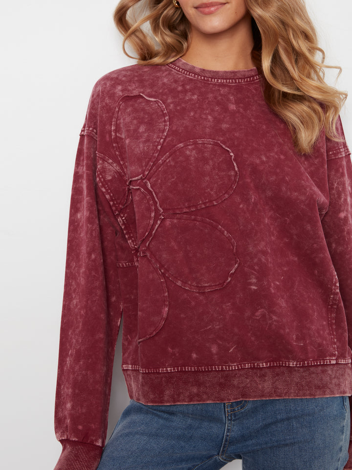 Long Sleeve Top With Flower Applique