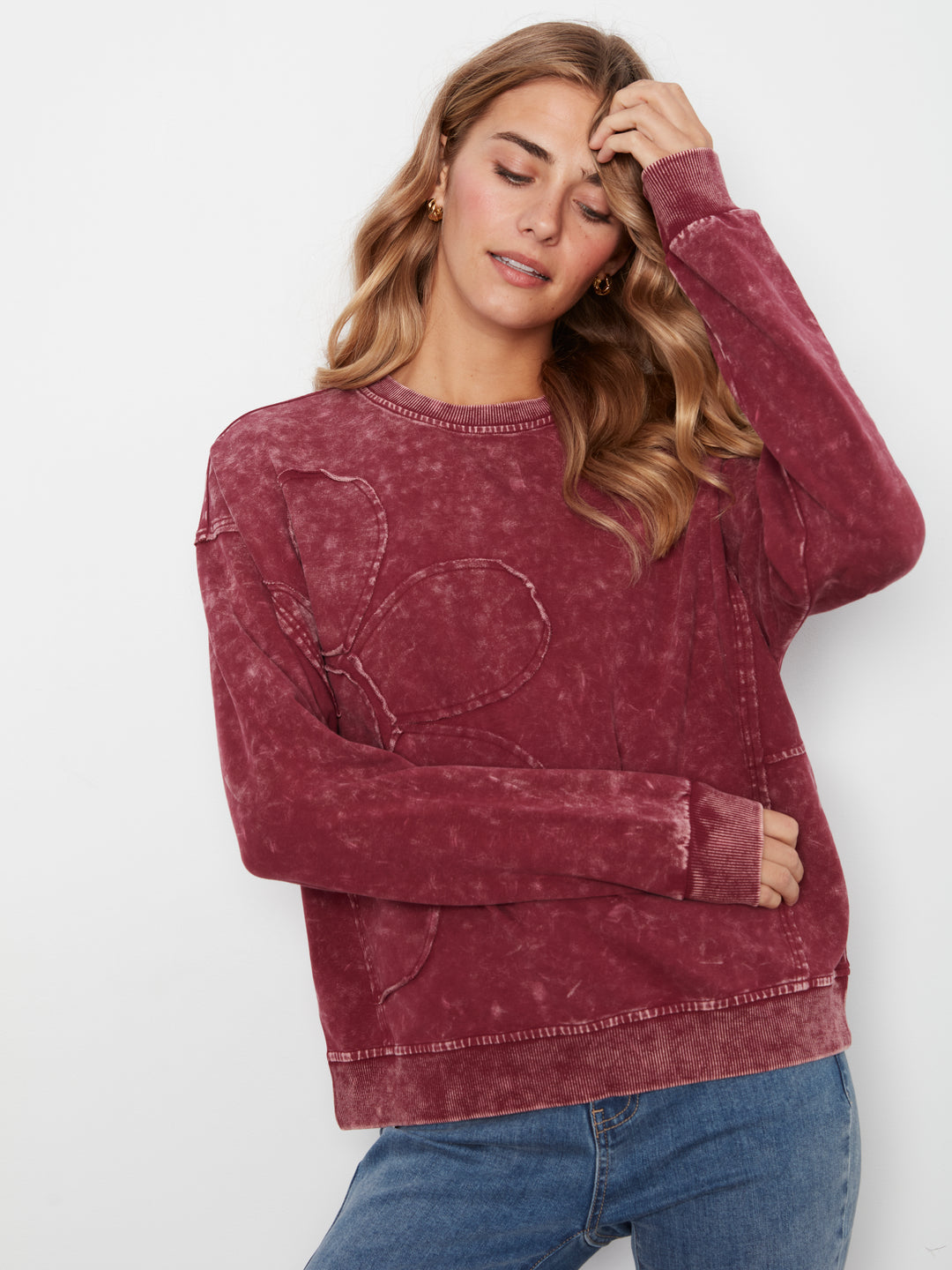 Long Sleeve Top With Flower Applique
