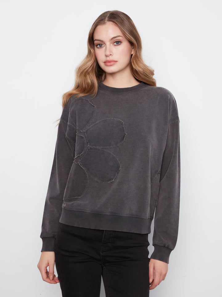 Long Sleeve Top With Flower Applique