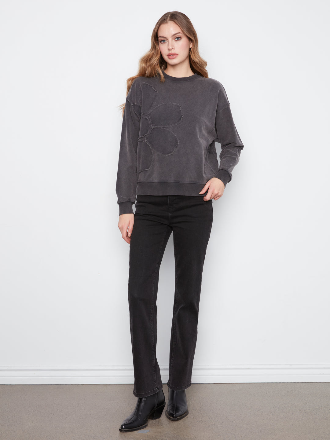 Long Sleeve Top With Flower Applique