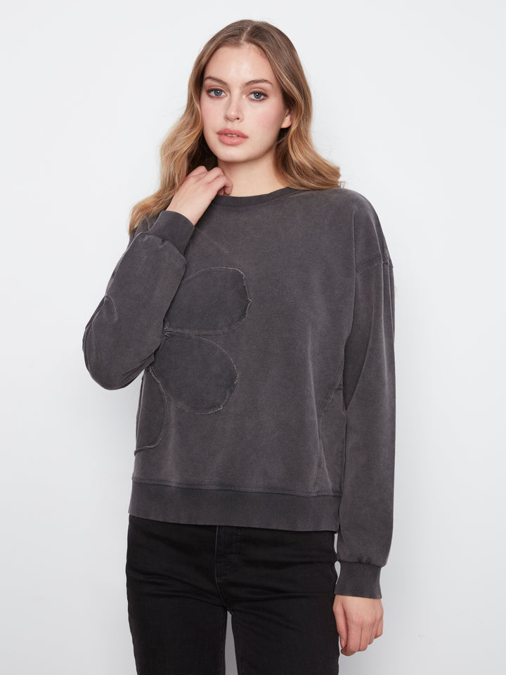 Long Sleeve Top With Flower Applique