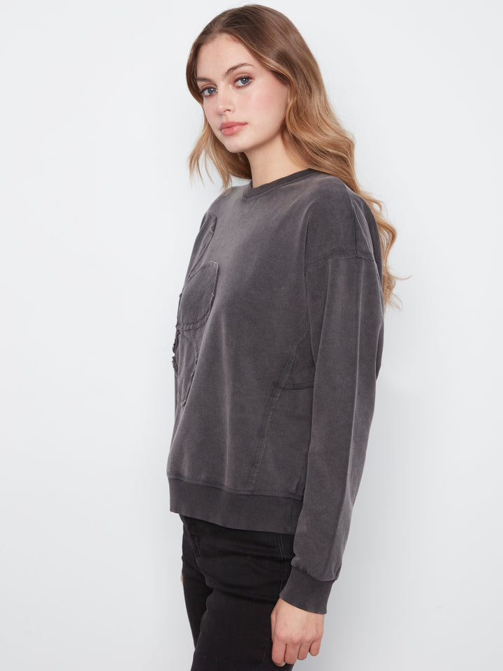Long Sleeve Top With Flower Applique