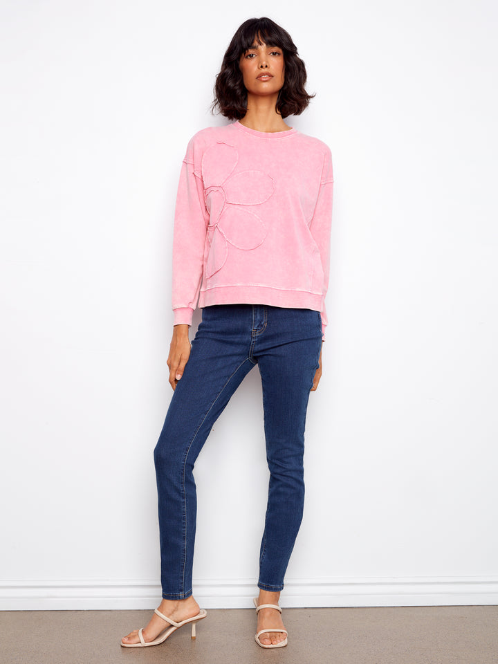 Long Sleeve Top With Flower Applique