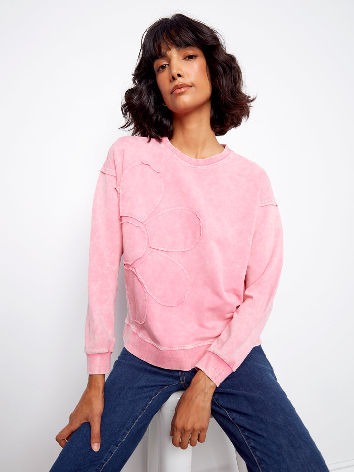 Long Sleeve Top With Flower Applique