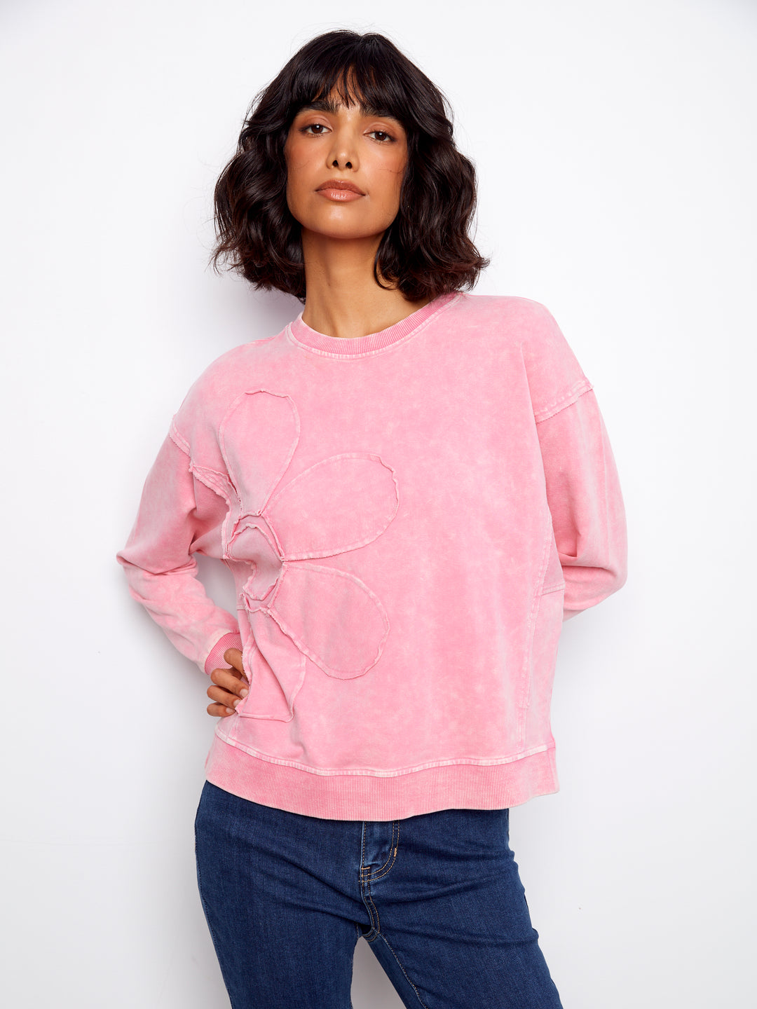 Long Sleeve Top With Flower Applique