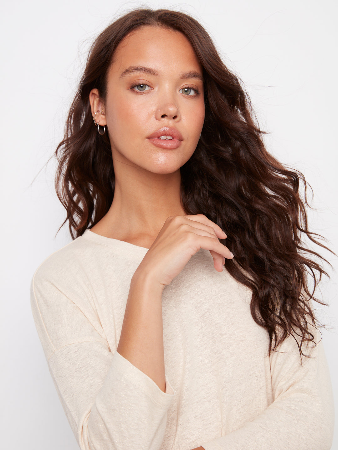 Foiled V-Neck 3/4 Sleeve Top