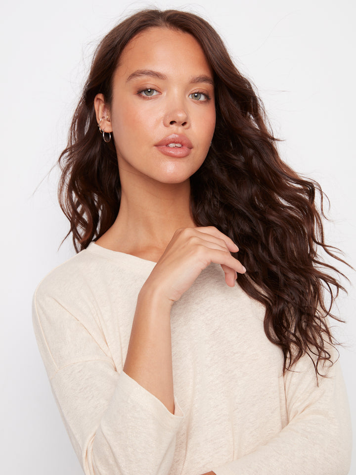 Foiled V-Neck 3/4 Sleeve Top