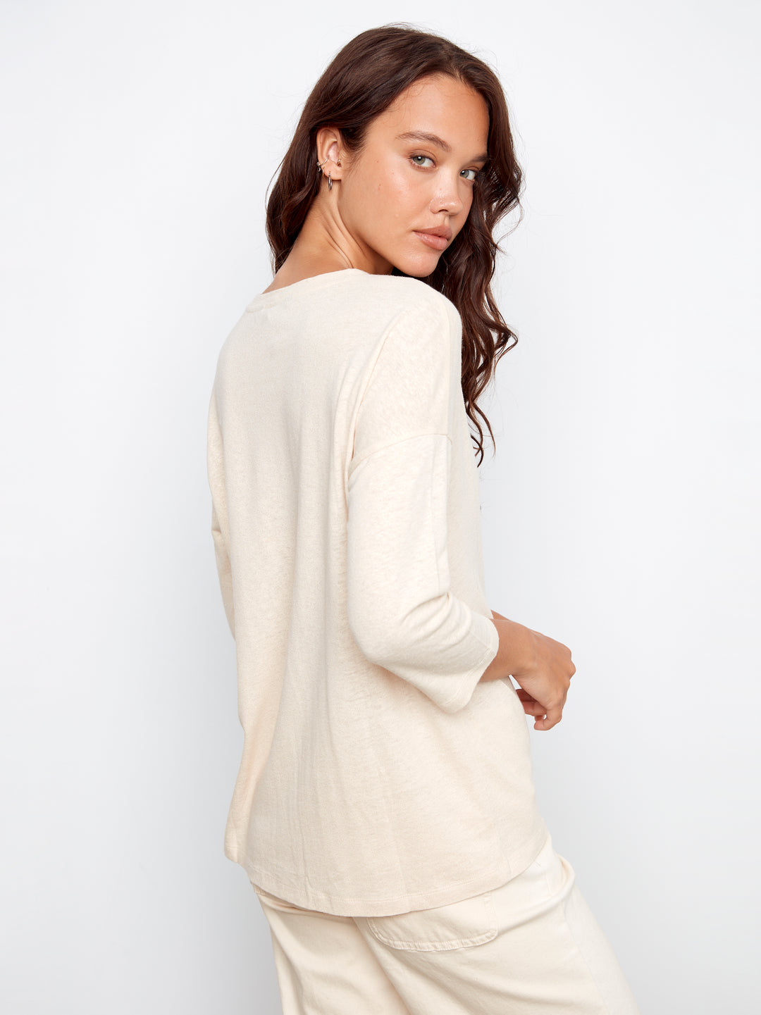Foiled V-Neck 3/4 Sleeve Top